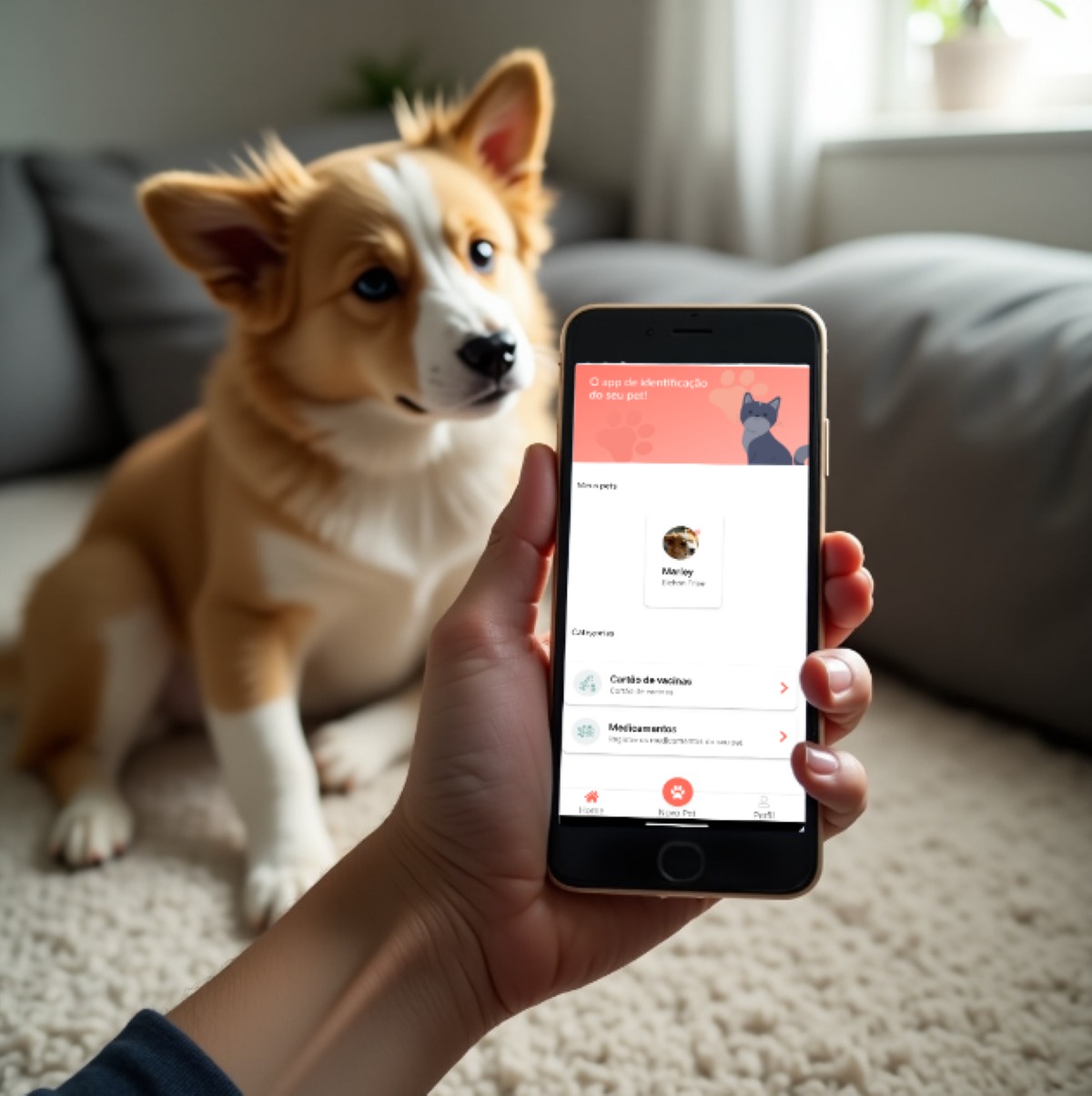 Mockup do aplicativo PetCare + em um celular